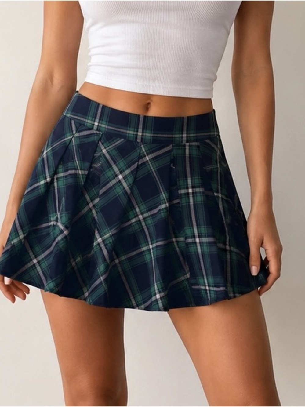 Aeropostale Navy and Green Plaid Skater Skirt
